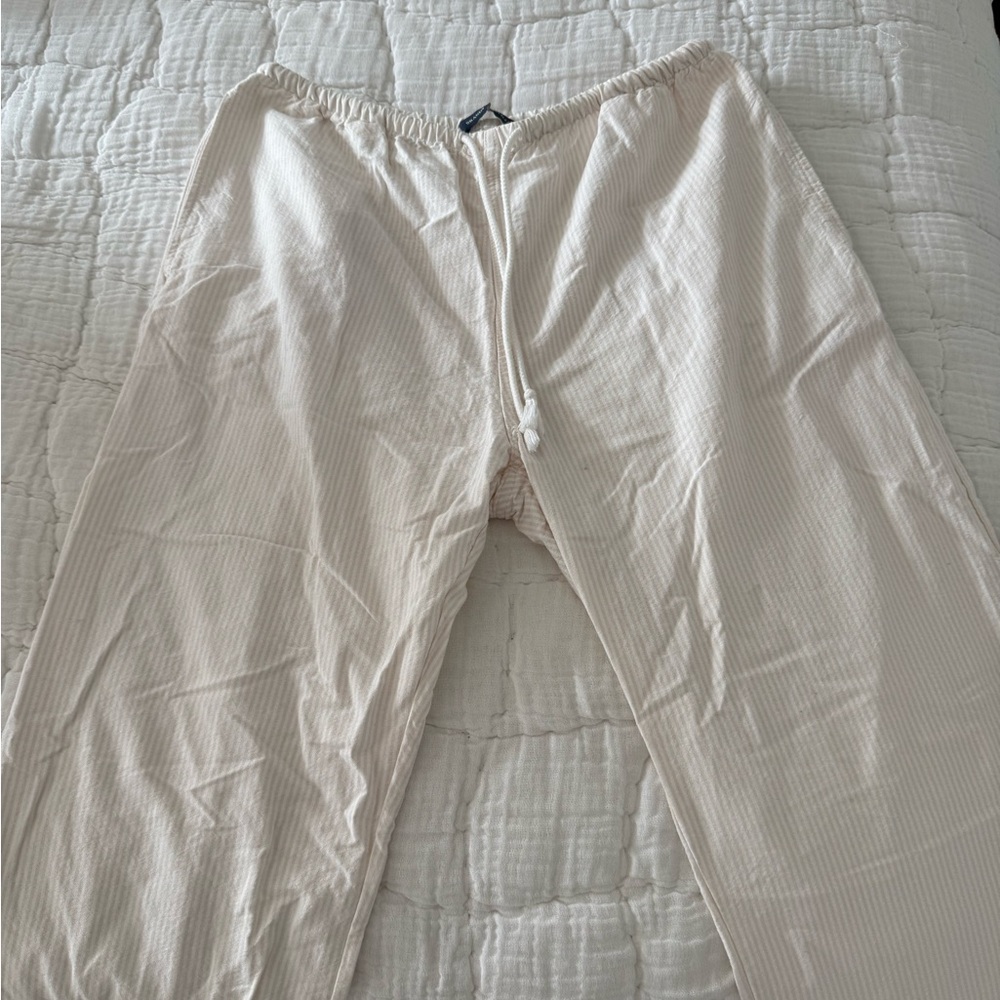 BRANDY MELVILLE WHITE STRIPED LINEN PANTS
